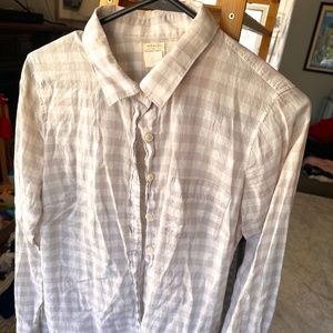 J Crew Light Grey Plaid / Checkered Button Down Blouse, Size Small (S)